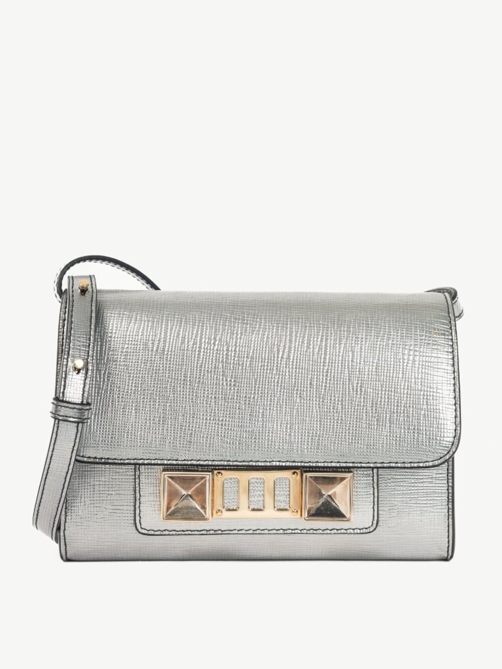 Proenza Schouler PS11 Mini Classic Silver Saffiano-Leather Studded Crossbody